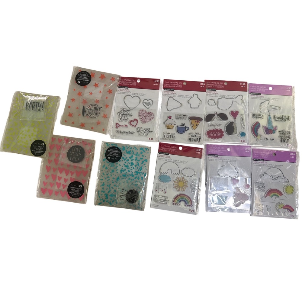 Studio G Recollections Clear Stamp and Die Sets Lot Hearts Rainbows Food 11pcNEW